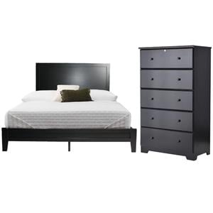 Home Square 2-Piece Set with Queen Platform Bed and 5-Drawer Dresser in Black