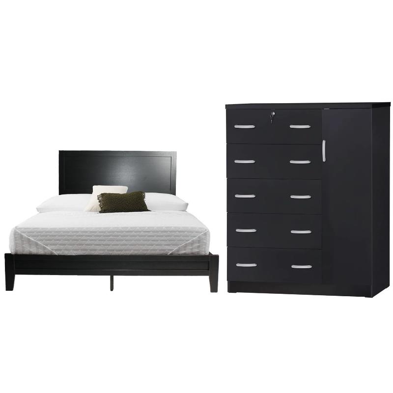 Home Square 2-Piece Set with Queen Platform Bed and 5-Drawer Tall Chest Wardrobe