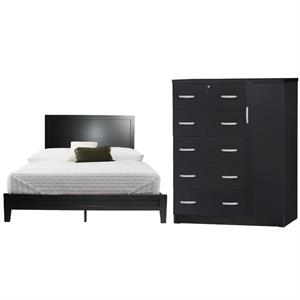Home Square 2-Piece Set with Queen Platform Bed and 5-Drawer Tall Chest Wardrobe