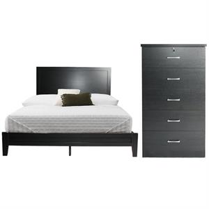 Home Square 2-Piece Set with Queen Platform Bed & 5-Drawer Chest Bedroom Dresser