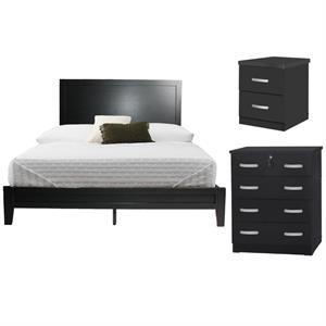 home square 3-piece set with queen bed dresser with lock nightstand in black