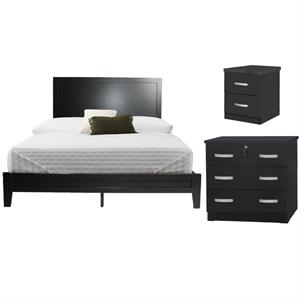 Home Square 3-Piece Set with Queen Bed Chest Bedroom Dresser and Nightstand