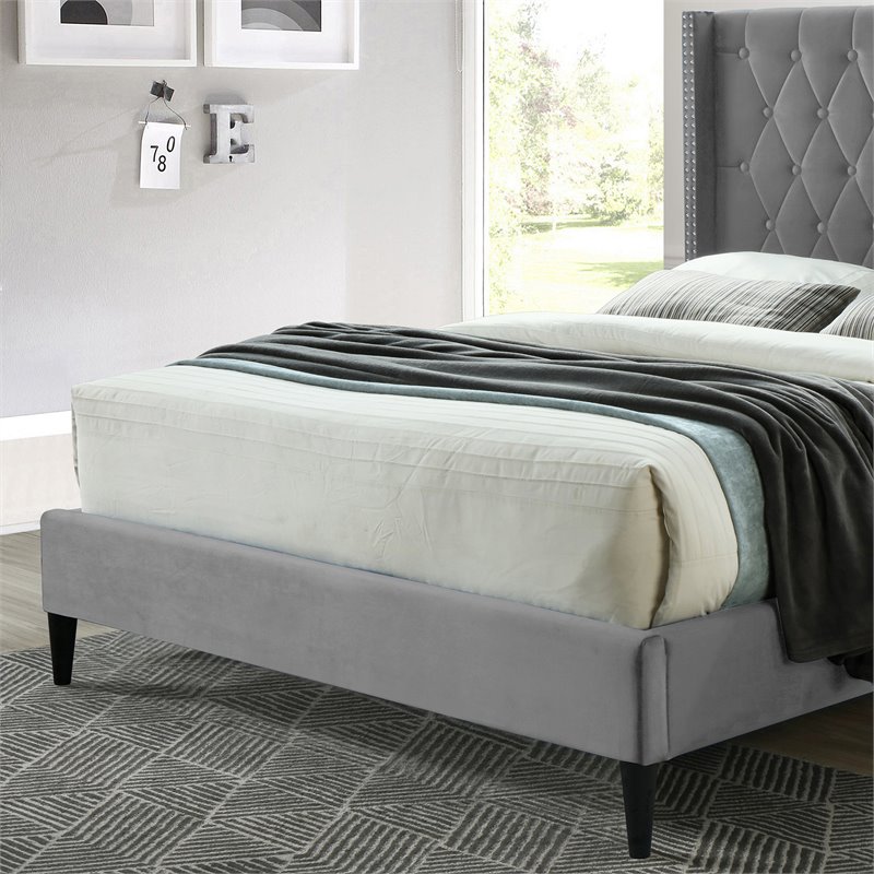 Home Square 2-Piece Set with Queen Platform Bed Wardrobe Armoire Closet in Gray