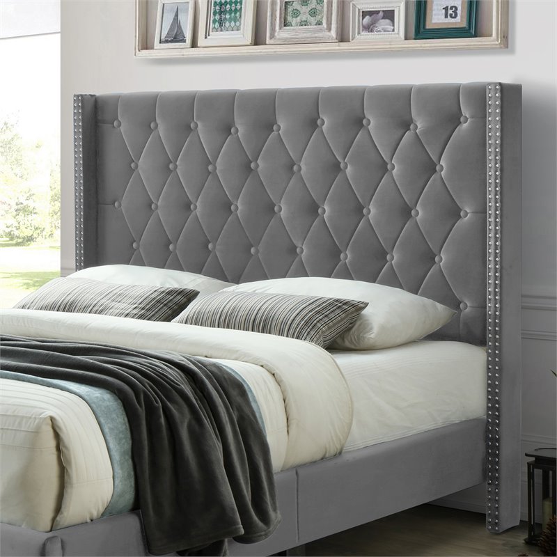 Home Square 2-Piece Set with Queen Platform Bed Wardrobe Armoire Closet in Gray