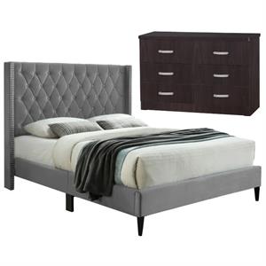 Home Square 2-Piece Set with Queen Platform Bed & Bedroom Dresser in Gray