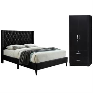 Home Square 2-Piece Set with Queen Platform Bed & 2-Door Wardrobe Armoire