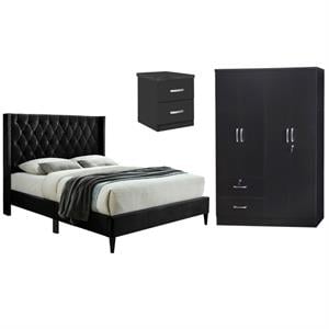 Home Square 3-Piece Set with Queen Bed 4-Doors 2-Drawers Armoire & Nightstand
