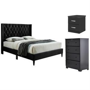 Home Square 3-Piece Set with Tufted Queen Bed 4-Drawer Chest Dresser Nightstand
