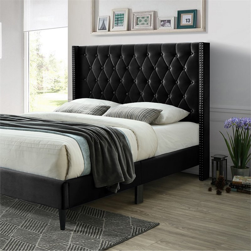Home Square 3-Piece Set with Tufted Queen Bed 5-Drawer Chest Dresser Nightstand