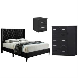 Home Square 3-Piece Set with Tufted Queen Bed Tall Chest Wardrobe & Nightstand