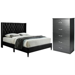 Home Square 2-Piece Set with Tufted Queen Bed & 5-Drawer Chest Bedroom Dresser