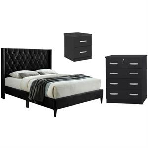 Home Square 3-Piece Set with Tufted Queen Bed Dresser with Lock & Nightstand