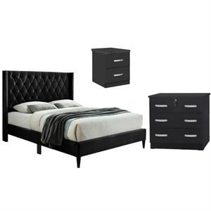 Home Square 3-Piece Set with Tufted Queen Bed Chest Bedroom Dresser Nightstand