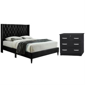 Home Square 2-Piece Set with Tufted Queen Bed & 3-Drawer Chest Bedroom Dresser