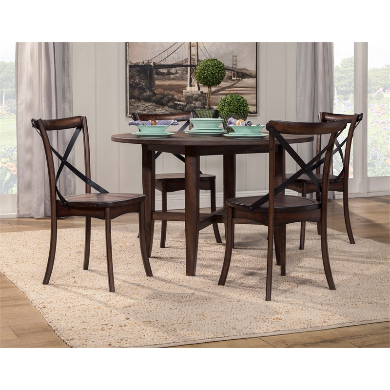 Home Square 7 Piece Dining Set with Trestle Dining Table and 6 Chairs in Oak