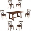 Home Square 7 Piece Dining Set with Trestle Dining Table and 6 Chairs in Oak