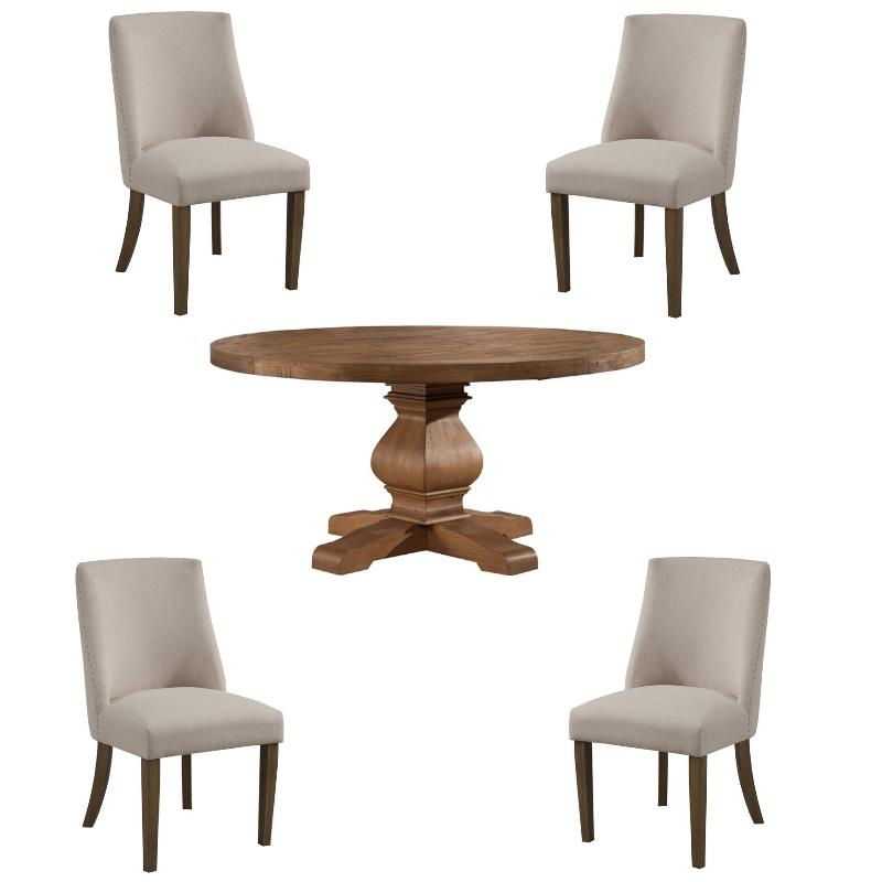 Home Square 5 Piece Dining Set with Round Table and 4 Chairs in Natural Oak