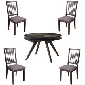 home square 5 piece dining set with round table and 4 chairs in dark oak