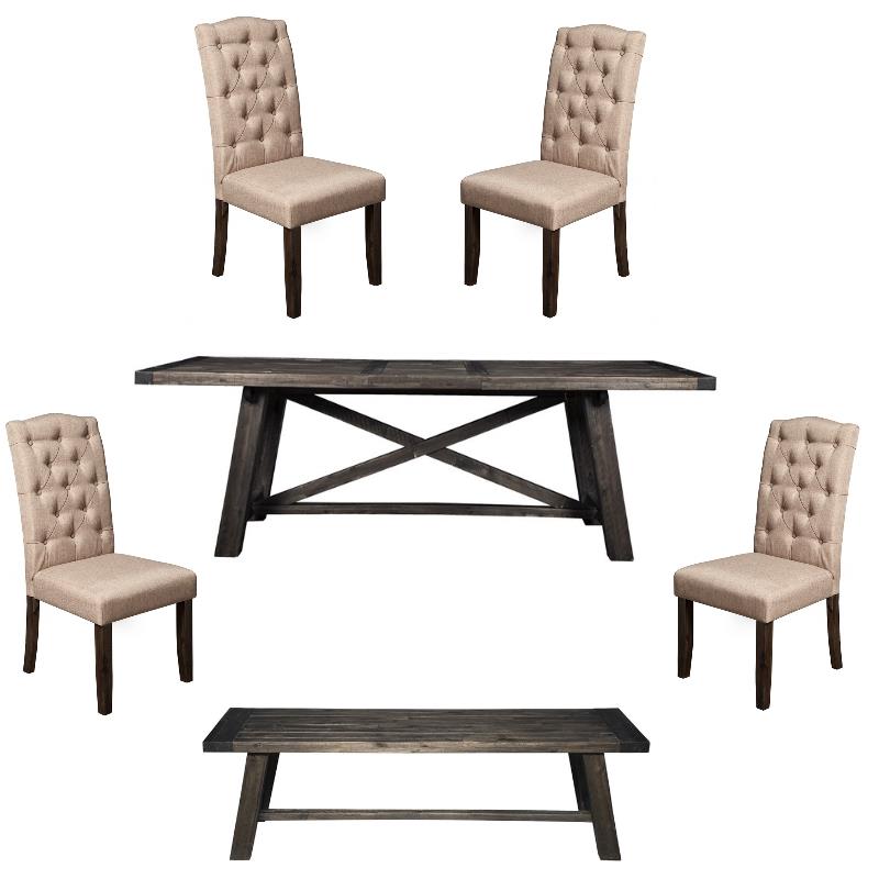 Home Square 6 Piece Dining Set with Dining Table and 4 Chairs and Bench