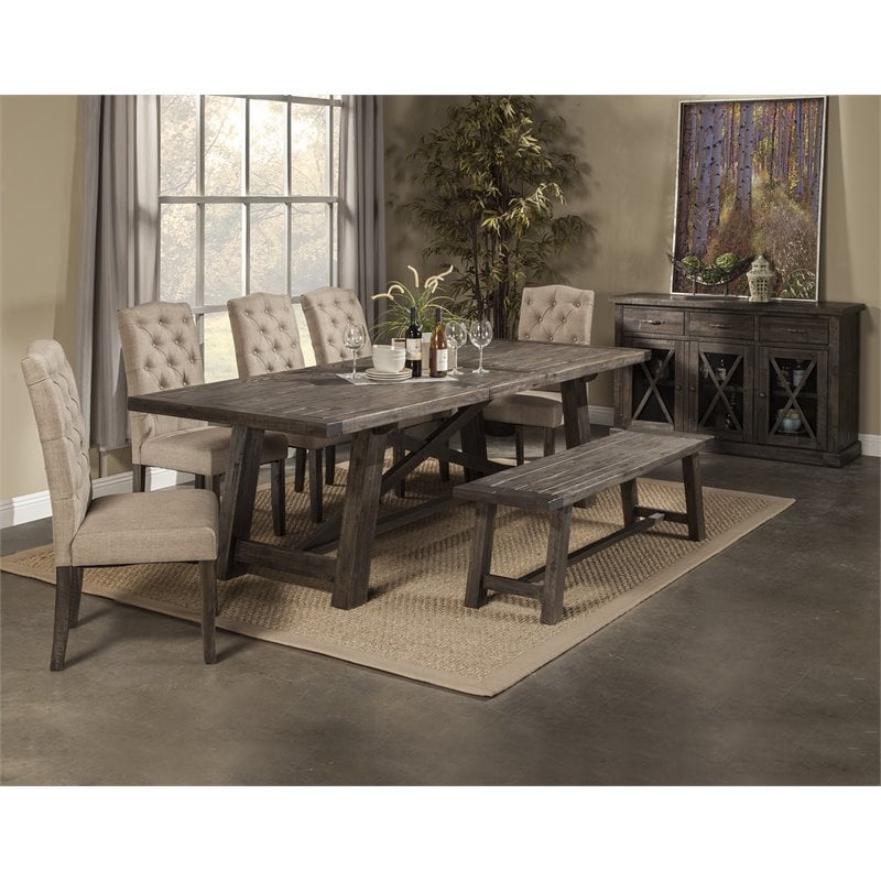 Home Square 7 Piece Dining Set with Dining Table 4 Chairs 1 Bench and Sideboard