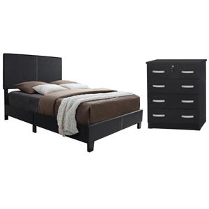 home square 2-piece set with twin panel bed and dresser with lock in black