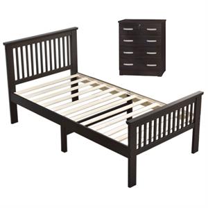 Home Square 2-Piece Set with Dresser with Lock & Platform Twin Bed in Tobacco