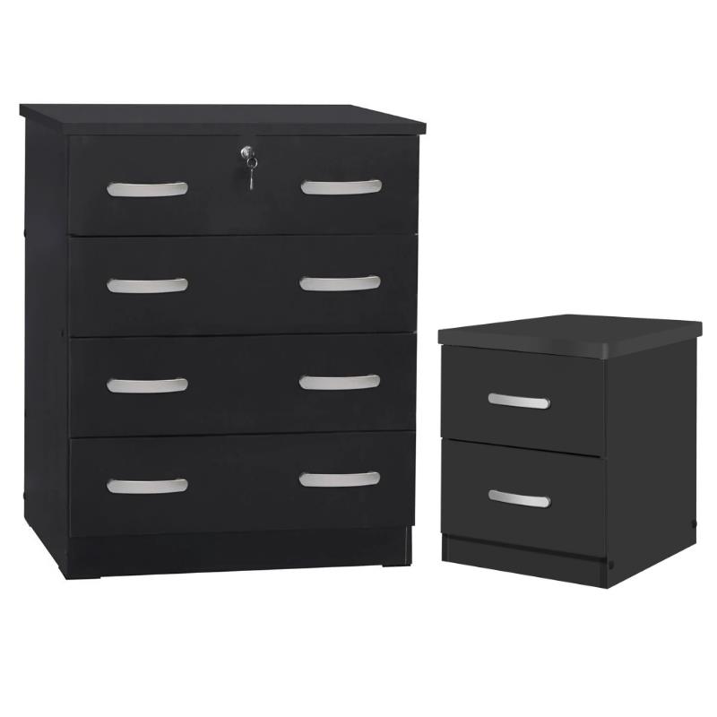 Home Square 2-Piece Set with Dresser with Lock 2-Drawer Nightstand in Black