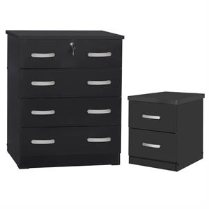 home square 2-piece set with dresser with lock 2-drawer nightstand in black