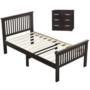 Home Square 2-Piece Set with Chest Bedroom Dresser and Twin Bed in Tobacco