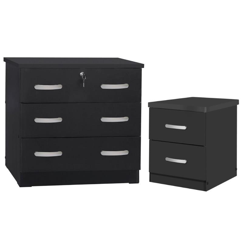 Home Square 2-Piece Set with 3-Drawer Bedroom Dresser Nightstand in Black