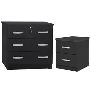 home square 2-piece set with 3-drawer bedroom dresser nightstand in black