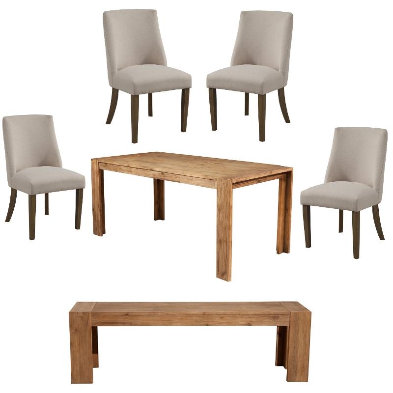 Home Square 6 Piece Dining Set with Dining Table Bench and 4 Chairs in Oak