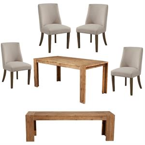 home square 6 piece dining set with dining table bench and 4 chairs in oak