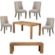 Home Square 6 Piece Dining Set with Dining Table Bench and 4 Chairs in Oak