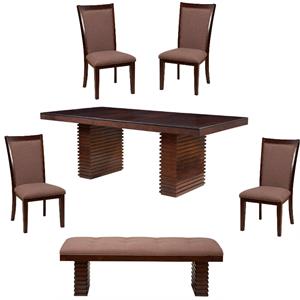 home square 6 piece dining set with dining table bench and 6 chairs in dark oak
