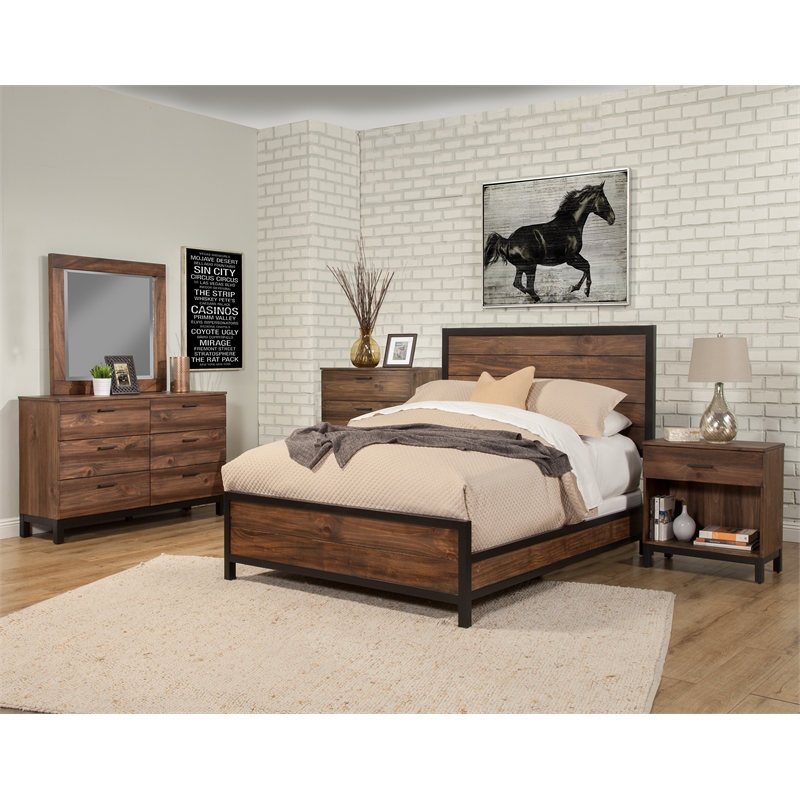 Home Square 2 Piece Bedroom Set with Two 1 Drawer Wood Nightstands in Rustic Pine