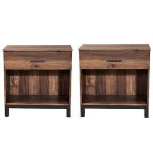 Home Square 2 Piece Bedroom Set with Two 1 Drawer Wood Nightstands in Rustic Pine