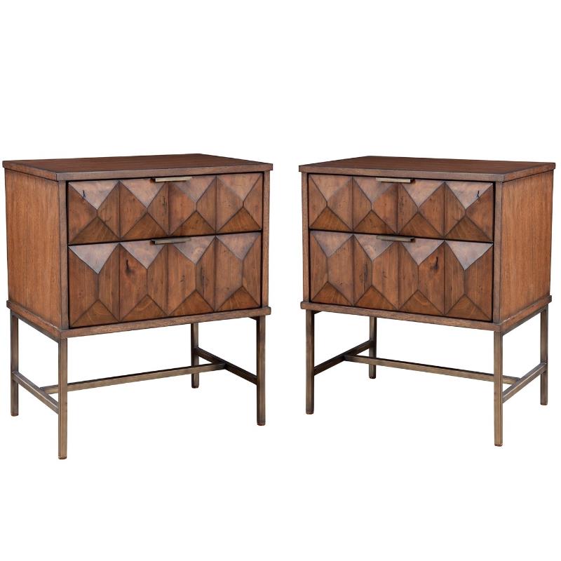 Home Square 2 Piece Bedroom Set with Two 2 Drawer Wood Nightstands in Antique Brown