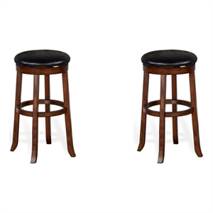 Home Square 30&quot Mahogany Wood Backless Swivel Stool in Medium Brown - Set of 2