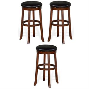 Home Square 30&quot Mahogany Wood Backless Swivel Stool in Medium Brown - Set of 3