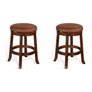 Home Square 24&quot Mahogany Wood Backless Swivel Stool in Dark Chocolate - Set of 2