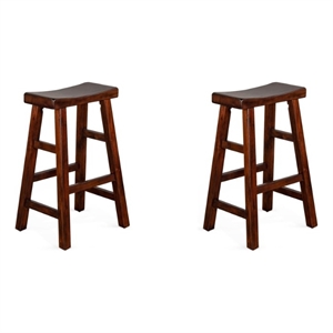 Home Square 30&quot Saddle Seat Mahogany Wood Stool in Dark Chocolate - Set of 2