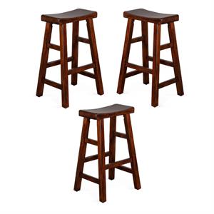 Home Square 30&quot Saddle Seat Mahogany Wood Stool in Dark Chocolate - Set of 3