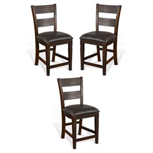 Home Square 24&quot Mahogany Wood Ladderback Barstool in Tobacco Leaf - Set of 3
