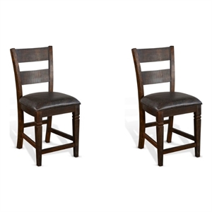 Home Square 24&quot Mahogany Wood Ladderback Barstool in Tobacco Leaf - Set of 2