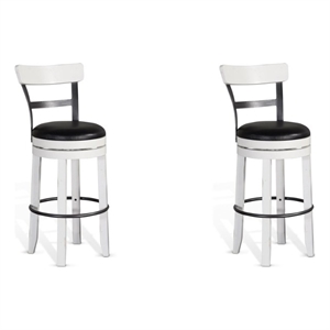 Home Square 30&quot Wood Swivel Barstool with Back in White - Set of 2