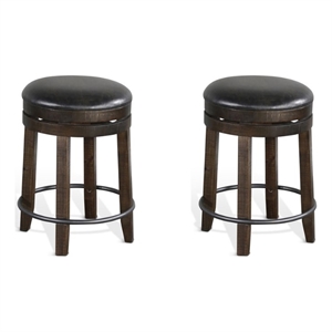 Home Square 24&quot Wood Backless Swivel Barstool in Tobacco Leaf - Set of 2