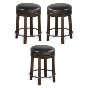 Home Square 24&quot Wood Backless Swivel Barstool in Tobacco Leaf - Set of 3