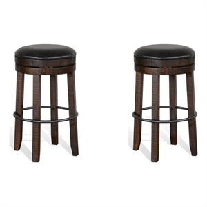 Home Square 30&quot Wood Backless Swivel Barstool in Tobacco Leaf - Set of 2