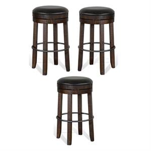 Home Square 30&quot Wood Backless Swivel Barstool in Tobacco Leaf - Set of 3